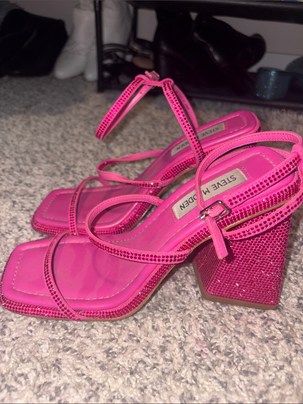 Steve Madden Hot Pink Rhinestone Strappy Block Heel Sandals